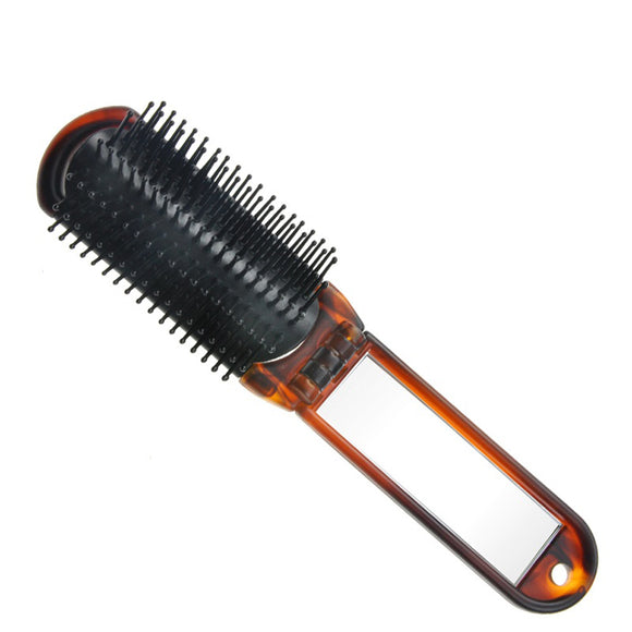 Folding Hair Brush with Mirror Compact Pocket Size for Travel Car Gym Bag Purs
