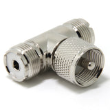 UHF PL-259 Male to 2 UHF PL-259 Female Triple T Shape RF Coaxial Splitter Adapter Connector for CB Ham Radio Antenna