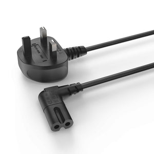 UK Power Cable 3-PIN Plug to Right Angled 90 Degree IEC C7 Figure 8 Cord Samsung Philips Toshiba LG Sony Sharp Panasonic LED Flat TV Sky Plus HD Box