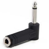 1/4 Inch Right Angle TS Male to 1/4 Inch TS Female Adapter, 6.35mm 1/4" Mono Connector