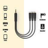 9 Inch 3.5mm (1/8") Male to 3X Female Stereo Splitter Audio Cable, Gold-Plated