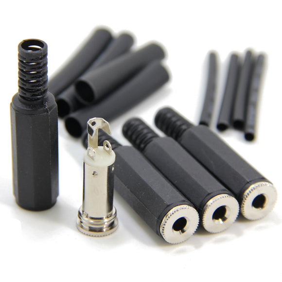 1/8 inch TS Mono Female Jack Socket 3.5mm Solder Type DIY Audio Cable Connector with Shrinkle Tube