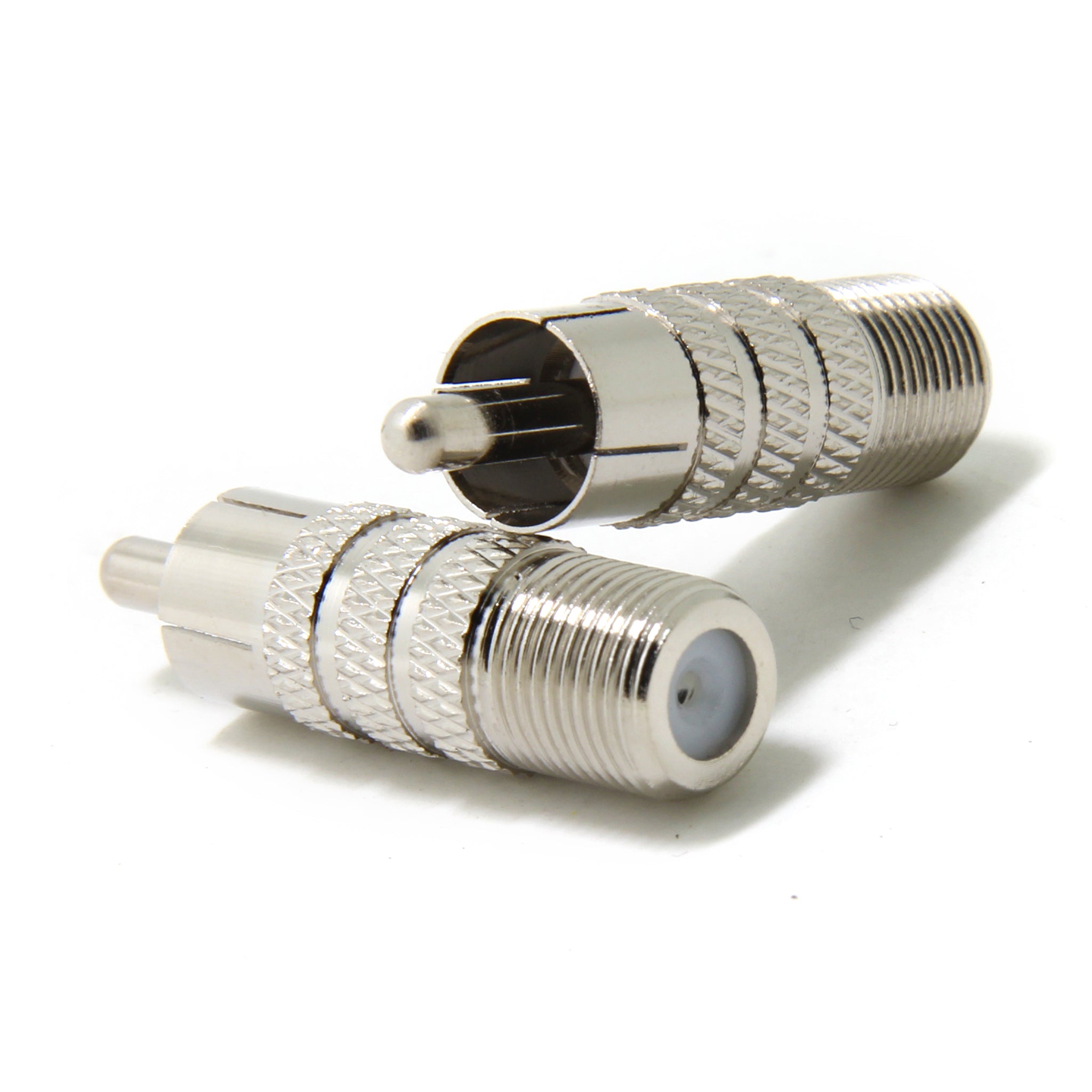 2-Pack LJX F-Type Coaxial Plug Male To RCA Jack Female Adapters – Silver