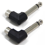 90 Degree RCA to 1/4" Phono Jack Adapter Right Angle Space Saving for DJ Use to Connect PA Mixer Monitors and Amps