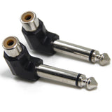 90 Degree RCA to 1/4" Phono Jack Adapter Right Angle Space Saving for DJ Use to Connect PA Mixer Monitors and Amps